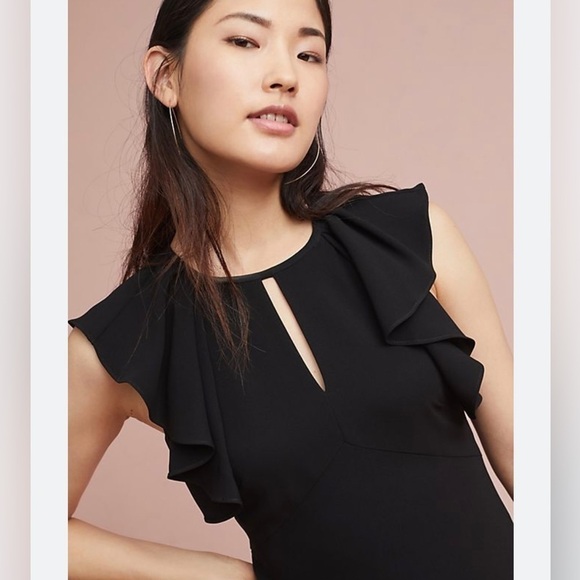 SHOSHANNA Preppy Career Flutter Sleeve Black Darwin Column Dress 2P Cocktail - Picture 2 of 10